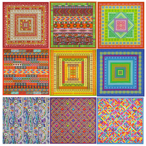 新单面印花多彩几何形小方巾女纯棉外贸出口头巾潮流领巾bandanna