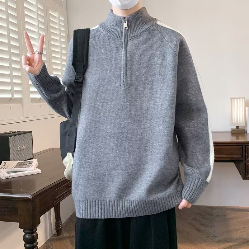 学院风半拉链立领冬季新款毛衣男士休闲黑色高级感百搭保暖针织衫