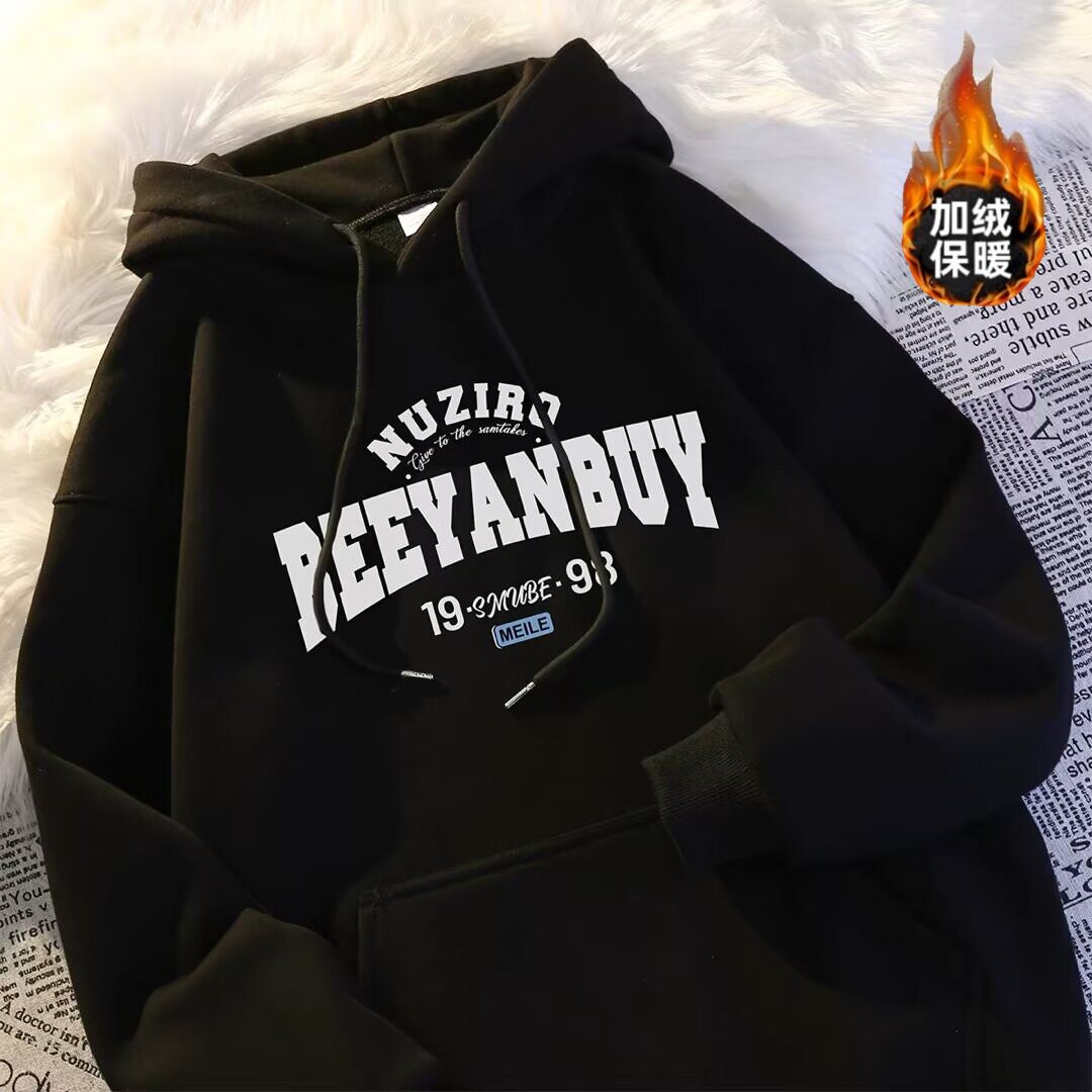 420g重磅加绒连帽卫衣男美式