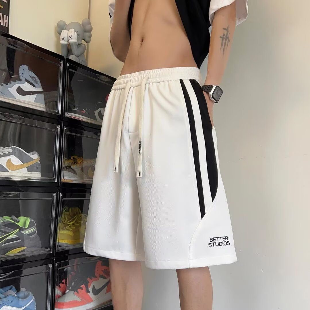 条纹短裤男夏季薄款宽松休闲短裤2025新款青少年潮牌运动五分裤子