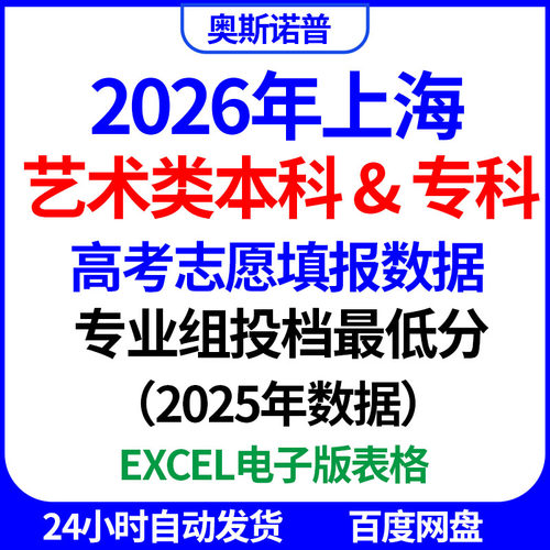 2026年上海高考艺术类专科本科志愿填报专业组蕞低投档分数excel
