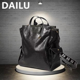 DAILU双肩包植鞣牛皮大容量通勤电脑包公文商务旅行包复古手提包