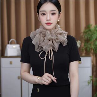 精致围脖立体花朵假领子优雅显气质日常百搭时尚配饰秋冬围巾保暖