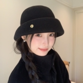 晚风有约 新款 老钱风气质羊毛呢渔夫帽女秋冬复古定型显脸小礼帽