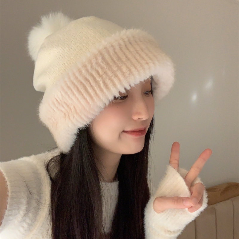 韩版逛街冬季毛绒宽松针织帽女