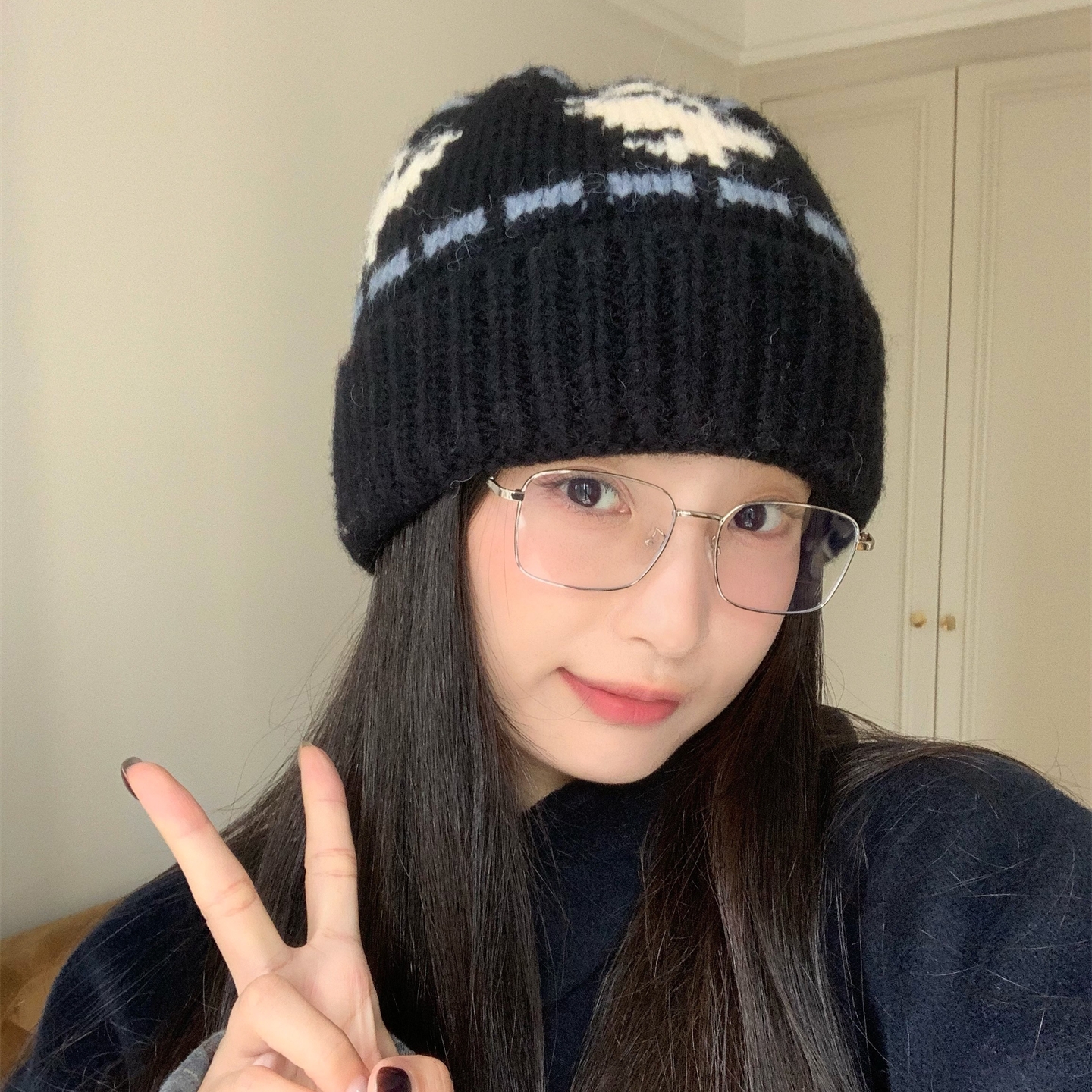 新款费尔岛提花复古针织帽女秋冬