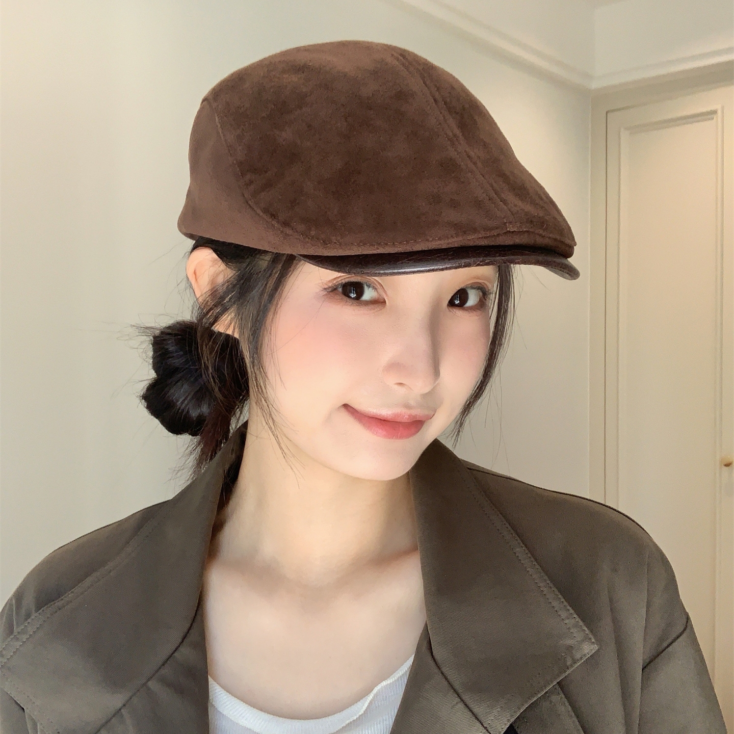 新款秋冬麂皮绒老钱风气质前进帽