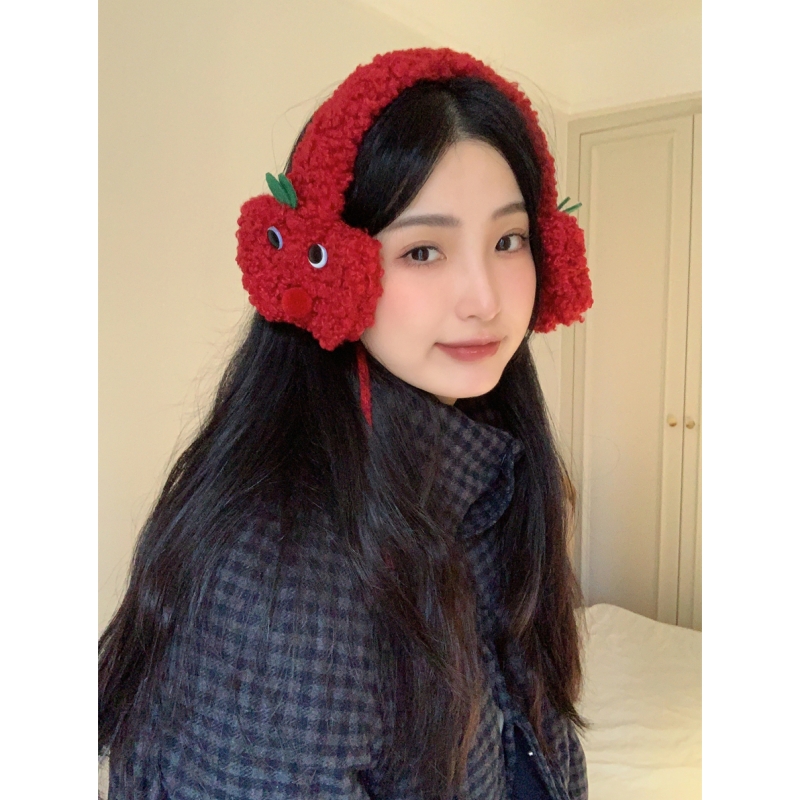 2024羊羔毛红色卡通耳罩