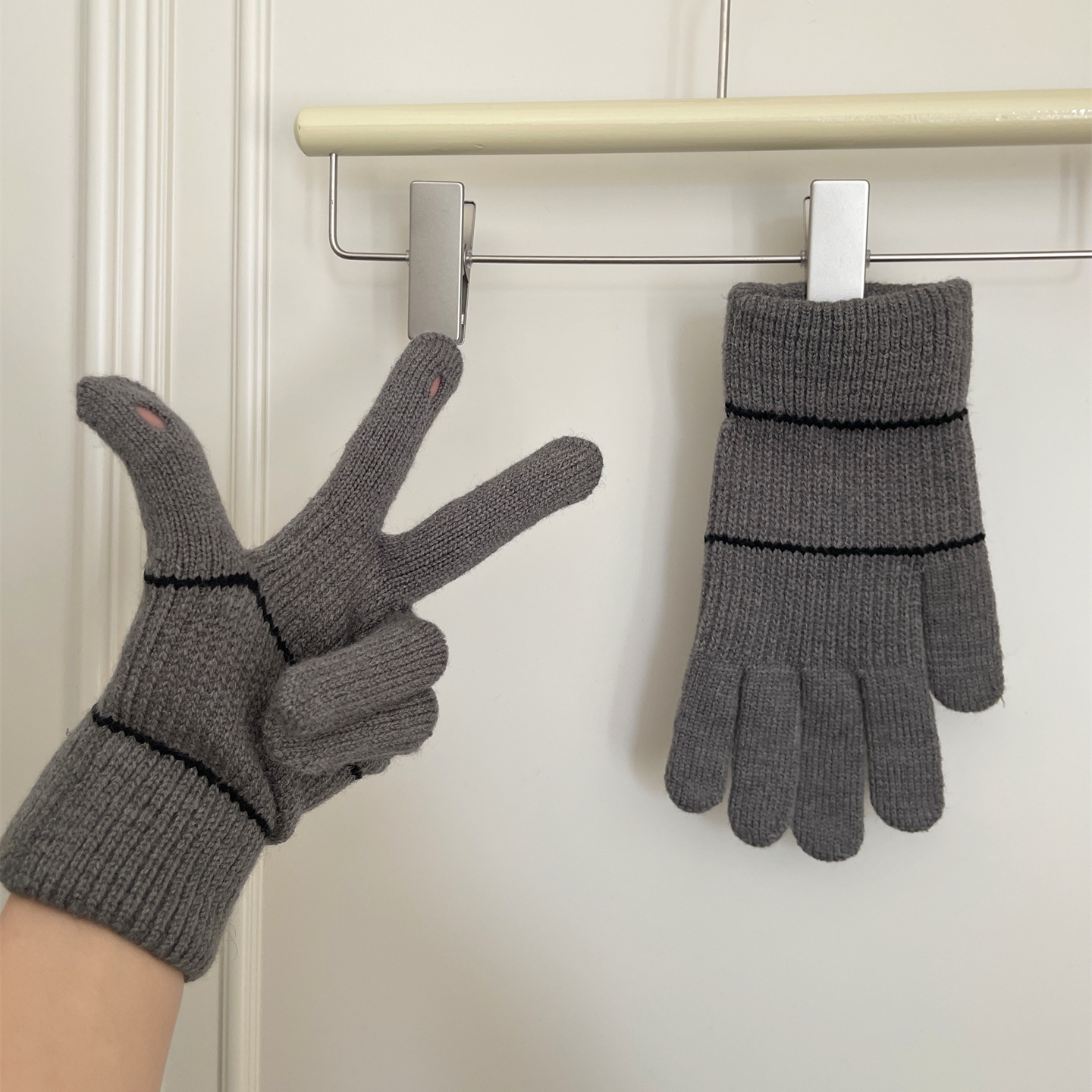 新款秋冬漏指针织保暖手套女