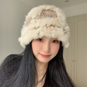 冬日暖阳 软糯兔毛保暖手工针织帽女新款 秋冬滑雪甜美醒狮毛线帽