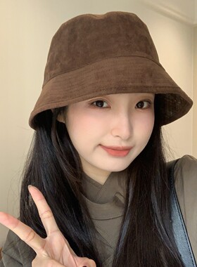 秋冬中古风麂皮绒双面戴渔夫帽女