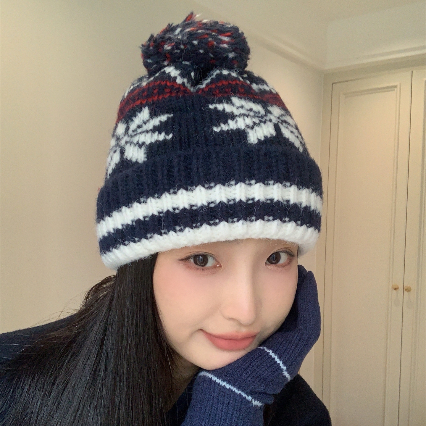 新款秋冬费尔岛提花复古针织帽女