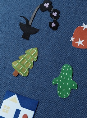 留迹原创自粘布艺卡通简约贴纸装饰手账相册