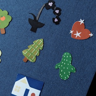 留迹原创自粘布艺卡通简约贴纸装饰手账相册