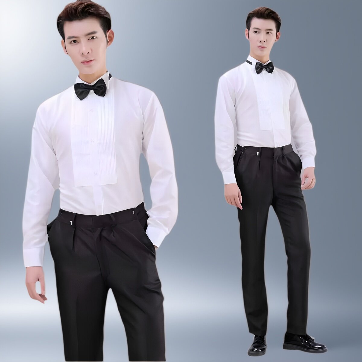舞台表演纯白棉衬衫学生朗诵合唱演出服白色衬衣学院风主持人男装图片