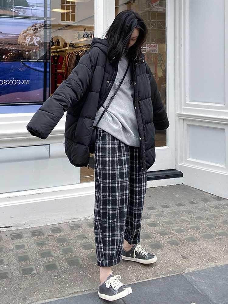 Large Women's wear Plush lattice Wide leg pants Autumn and winter 2021 New fat mm Easy suit Tuicu trousersin the Women's clothing/Boutique , Large size women  category - from Buy2taobao.com to provide professional Taobao agent buy service