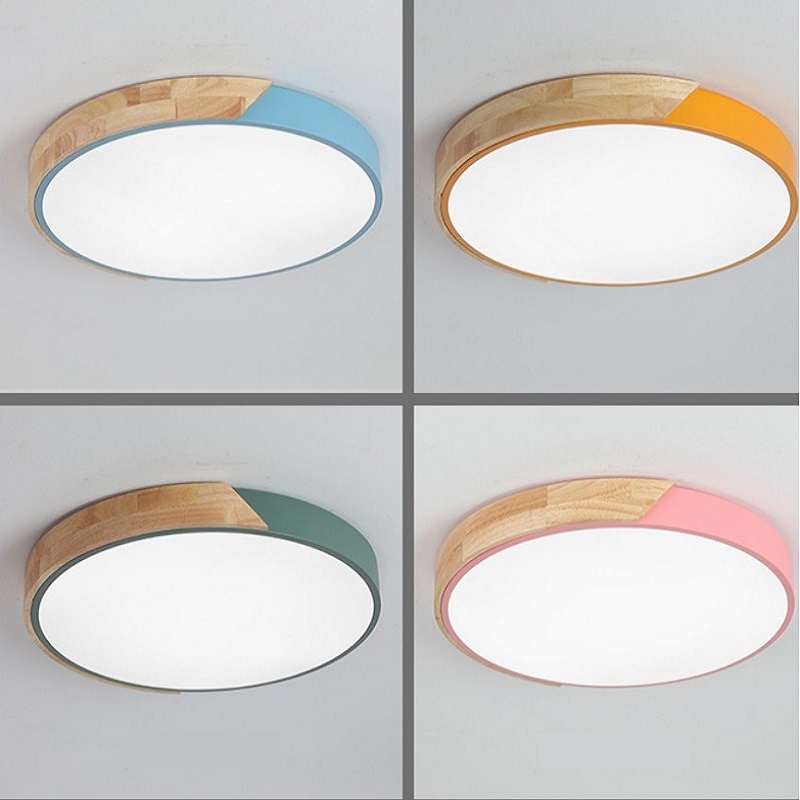 北欧马卡龙圆形原木吸顶灯