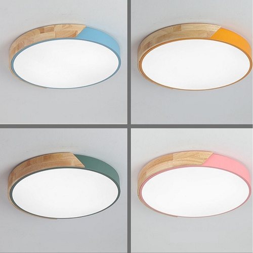 北欧马卡龙圆形原木吸顶灯