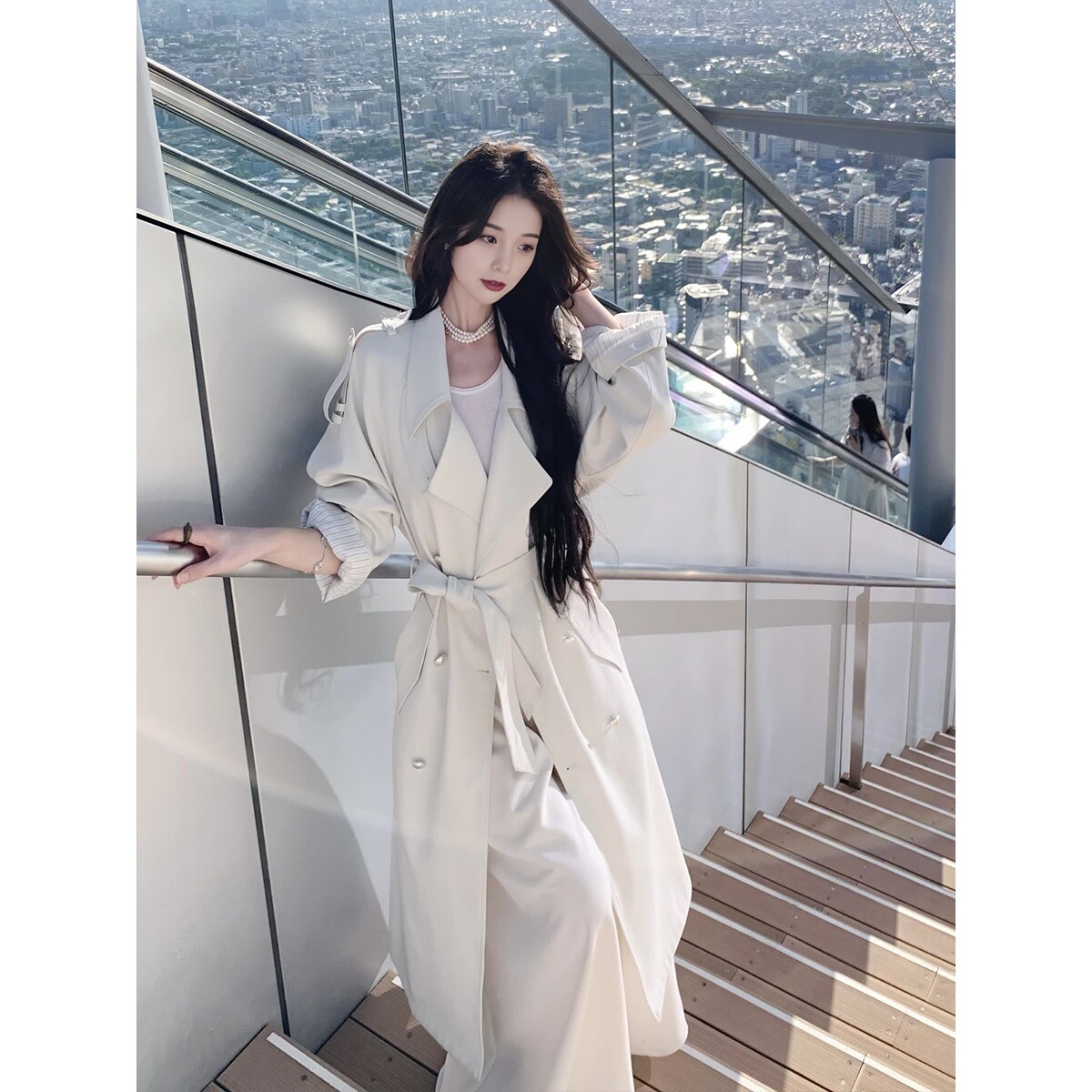 日本offcat巨好看白色风衣外套女2025早秋新款小个子气质中长款韩