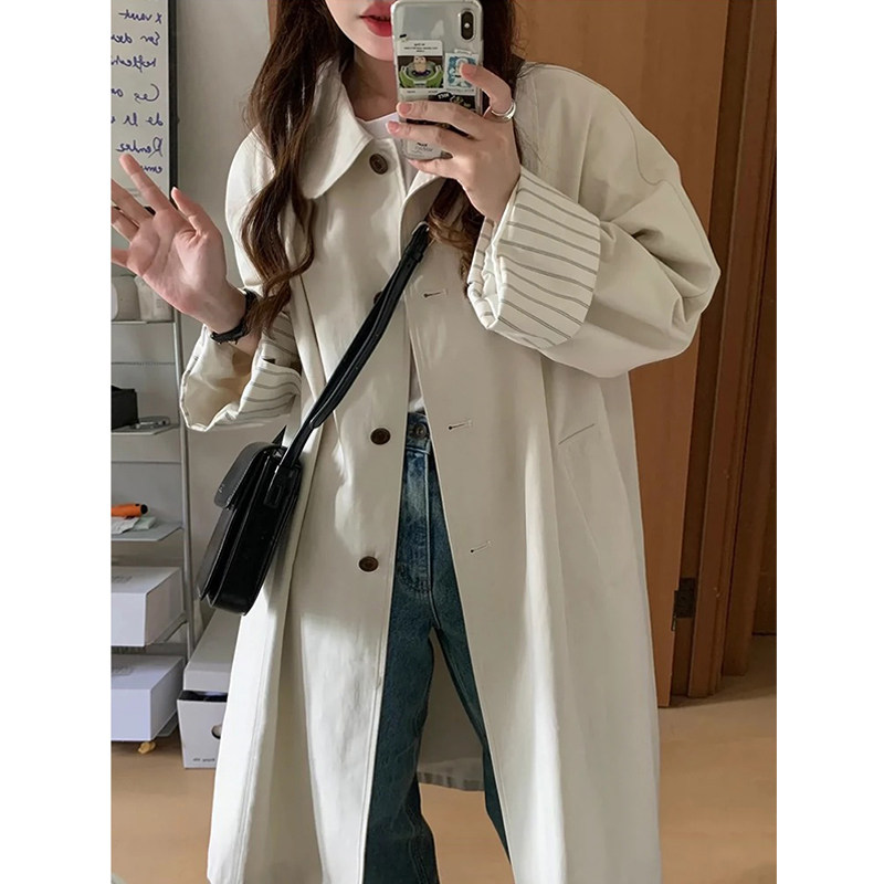 日本offcat中长款风衣外套女2025春秋新款小个子韩系薄款大衣宽松