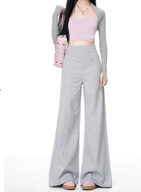 日本offcat两穿灰色阔腿休闲裤女加绒秋冬新款慵懒风卫裤运动高腰