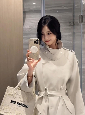 日本offcat白色长款风衣外套女2025春秋气质小个子英伦风露丝同款