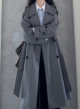 日本offcat灰色风衣外套女中长款2025秋季新款韩系小个子高级感宽