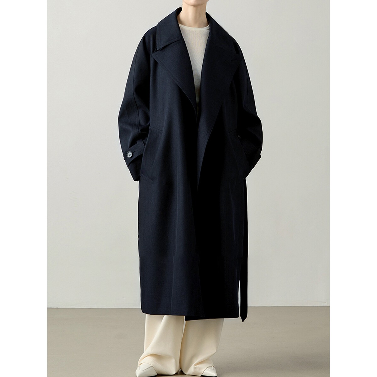 日本offcat藏青色风衣外套女2025春秋季新款中长款英伦风韩系宽松