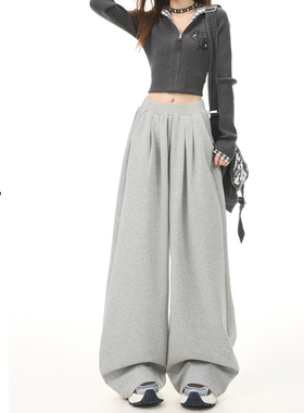 日本offcat灰色阔腿休闲卫裤女秋冬季新款高腰松弛感宽松百搭拖地