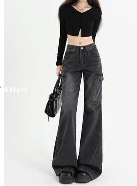 日本offcat黑灰色美式辣妹微喇牛仔裤女2026秋冬新款修身显瘦直筒