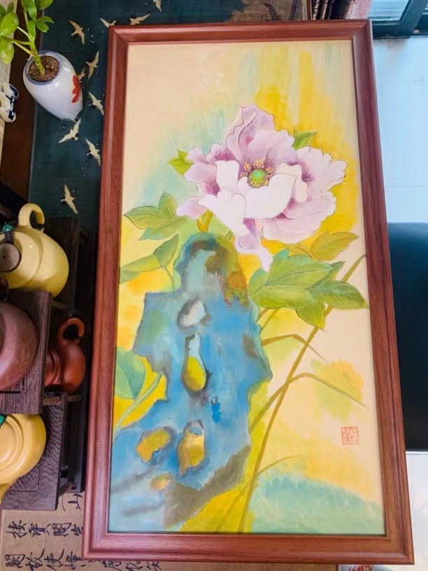 新中式装饰画客厅壁画卧室墙画现代餐厅墙面挂画有框太湖石牡丹图片