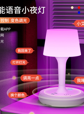 少女心语音控制智能小夜灯卧室浪漫床头台灯声控USB插座带遥控