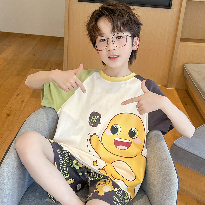 2025新款奶龙男童睡衣儿童短袖纯棉夏季薄款卡通中大童家居服套装