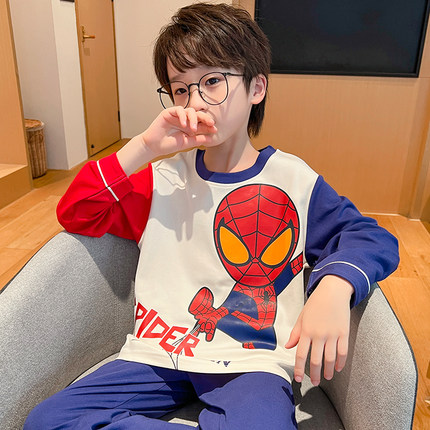 儿童睡衣男童纯棉春秋薄款长袖中大童小男孩2026新款蜘蛛侠家居服