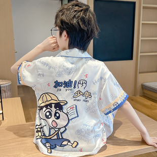 2025新款蜡笔小新儿童睡衣男童夏季冰丝薄款短袖男孩青少年家居服