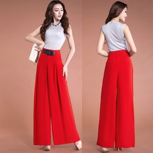 高腰纱裤 裙裤 甩裤 时尚 纯色 宽腿裤 雪纺阔腿裤 大脚裤 夏装 女休闲长裤