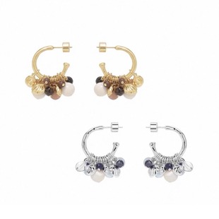 亚马逊跨境专供新款美拉德复古串珠耳环女高级感耳钉银色圆球耳饰