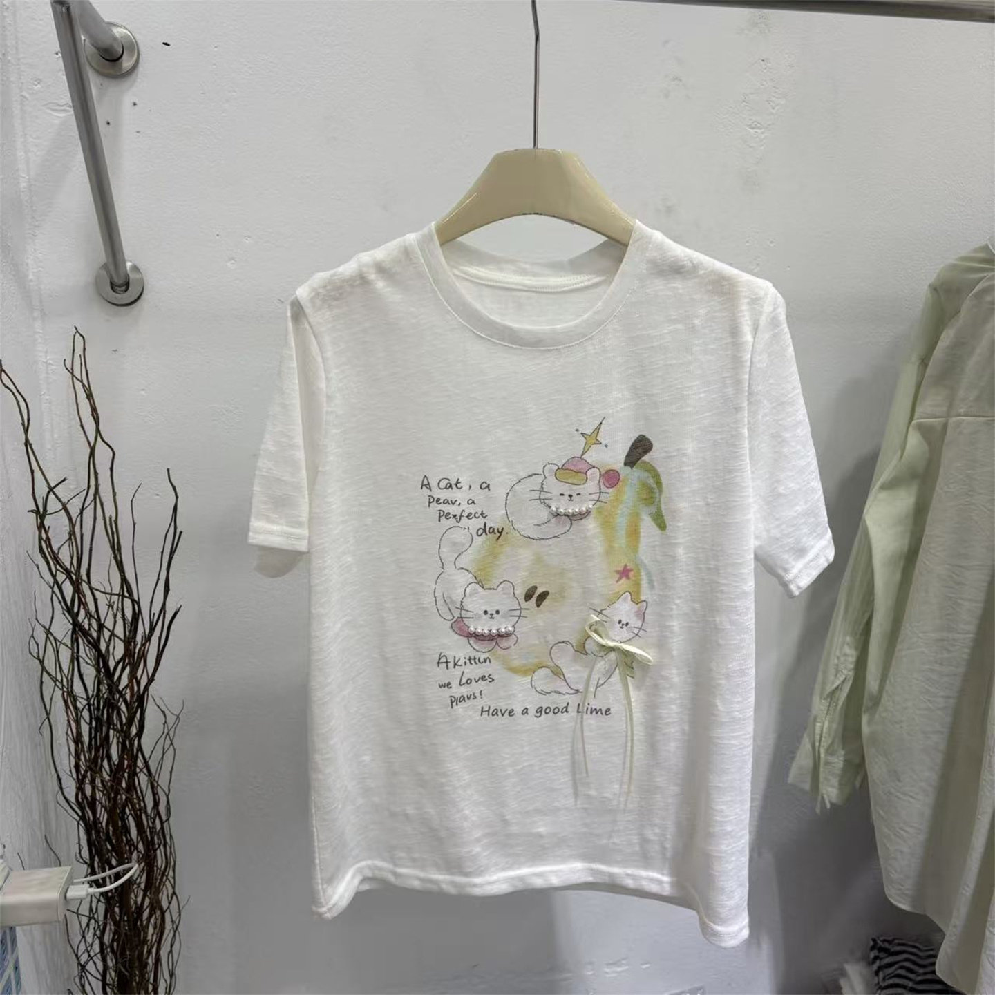 甜美卡通猫咪短袖T恤女夏新款