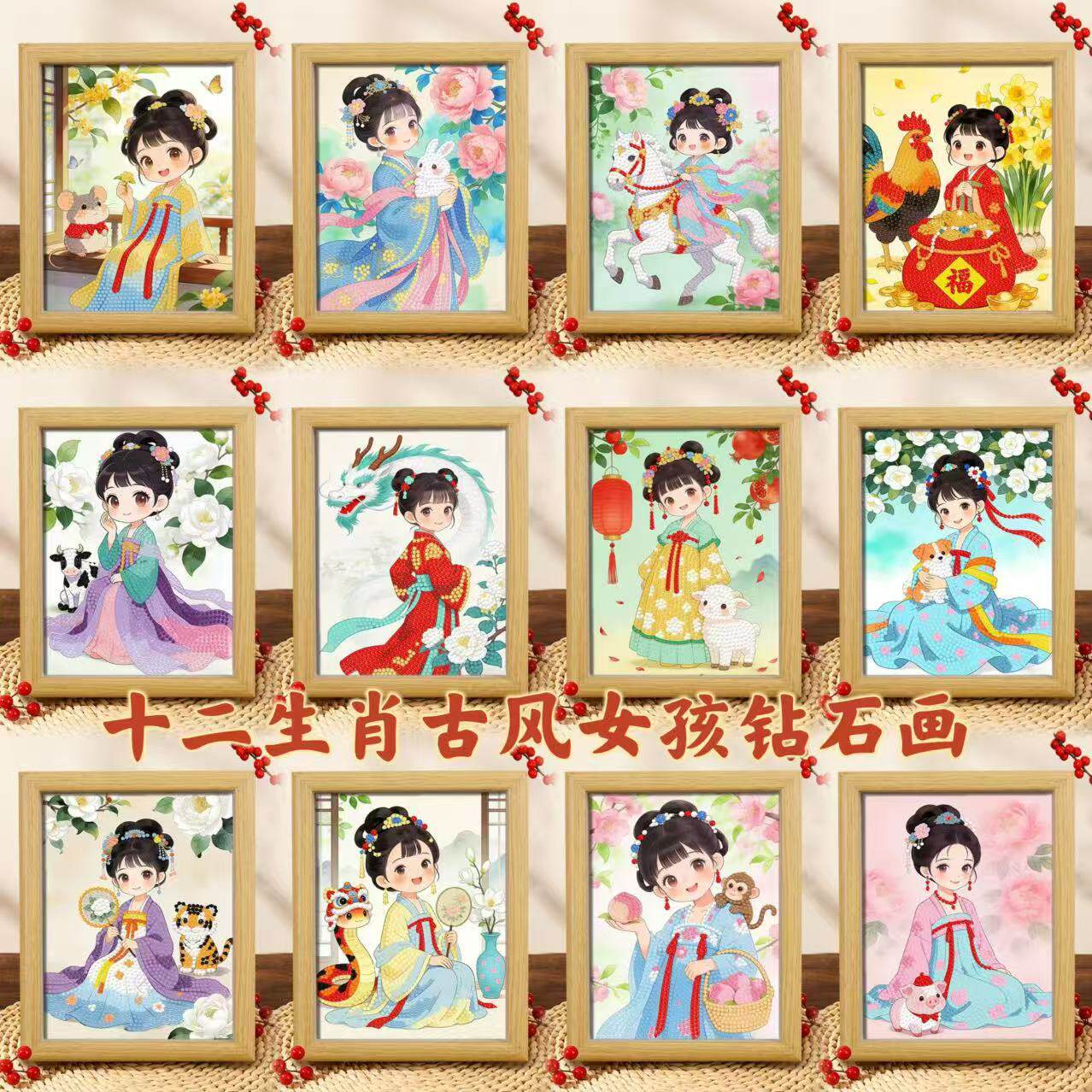 十二生肖钻石画DIY古风女孩鼠牛钻石贴画学生手工砖石画益智礼物