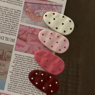 日韩撞色波点发夹简约可爱韩系甜美可爱前额侧边碎发鸭嘴夹发饰