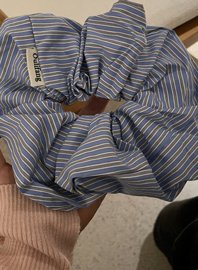 18cm超大号韩系ins风蓝色格纹大肠发圈2025年马尾头花皮筋发绳女