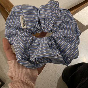 18cm超大号韩系ins风蓝色格纹大肠发圈2026年马尾头花皮筋发绳女