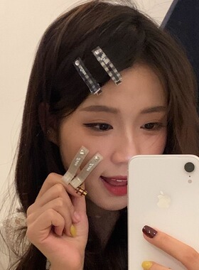 元气满满醋酸材质甜美格纹爱心水钻刘海夹发夹百搭发饰清新少女感