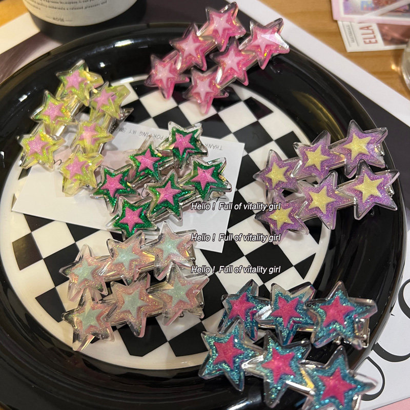 一对~小红书推荐Y2K千禧甜酷少女星星发夹侧边刘海一字鸭嘴夹发饰