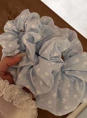 元气满满自制~蓝色小花大肠圈ins网红少女外出百搭清新元气发圈