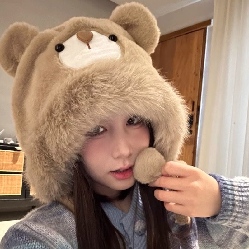 秋冬小熊帽子可爱加绒保暖防寒显耳朵帽脸小套头显脸小毛绒女,服饰配件/皮带/帽子/围巾,帽子,淘宝优惠券,粉丝福利购,淘宝优惠卷