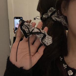 2025新款格纹飘带大肠发圈高级感气质百搭可爱洋气马尾弹力发绳