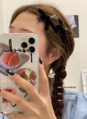 黑色系我敲爱~ jisoo金智秀同款丝绒蝴蝶结麻花辫发夹对夹发绳