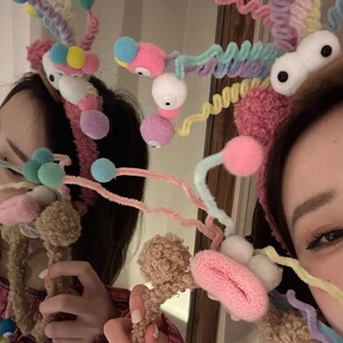 赵露思同款 彩色毛绒扭扭棒发箍可爱搞怪小众洗脸不压发头箍发饰