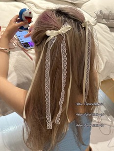 小仙女来也 蝴蝶结飘带发夹阔爱少女仙气甜美前额碎发鸭嘴夹发饰